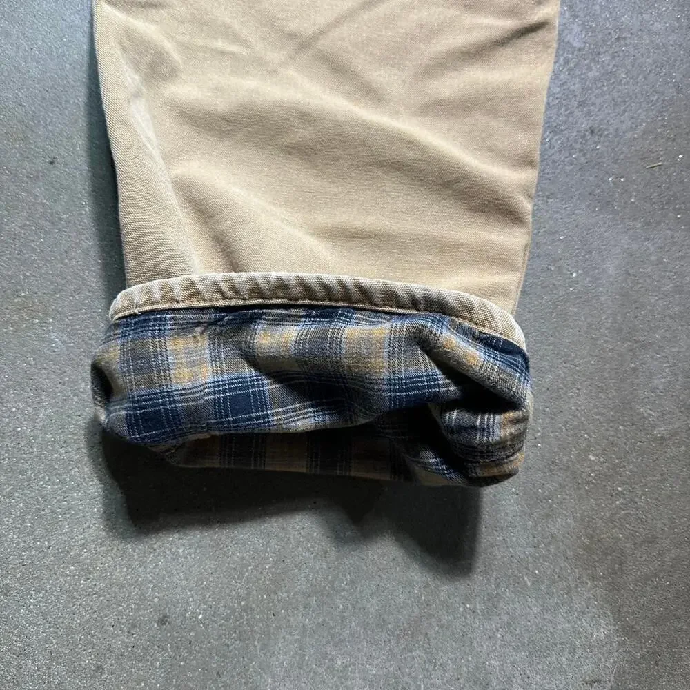 Vintage Carhartt Tan Blanket Flannel Lined Carpenter Pants Mens 42x30 Jeans - Picture 4 of 6